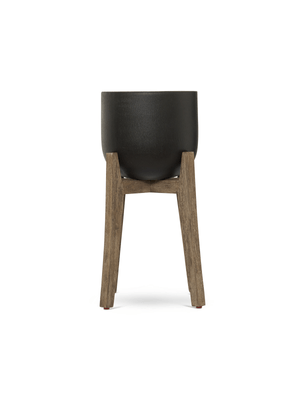 planter ficonstone black on acacia wood stand 64.5cm