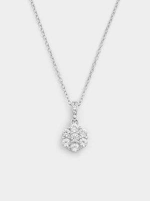 Sterling Silver White Sapphire Flower Pendant