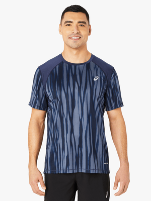 Mens Asics Road All Over Print Blue Top