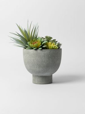 Faux Mixed Succulents In Paper Mache Pot 25cm