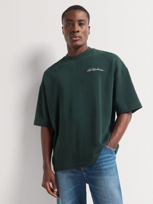 Men's Markham Oversized Half Sleeve Graphic Green T-Shirt