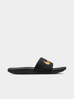 Junior Grade-School Nike Kawa Black/Gold Slides