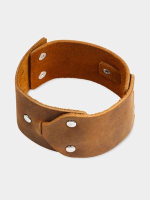 Men's Markham Leather Cuff Studded Brown Bracelet