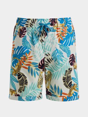 Younger Boy's Blue Tropical Animal Print Shorts