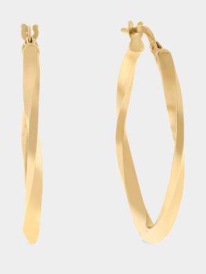 Yellow Gold, 20mm Oval Twisted Hoop Earrings