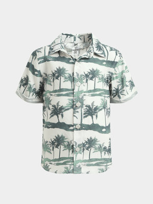 Jet Younger Boys Cream/Green Island Palm Shirt