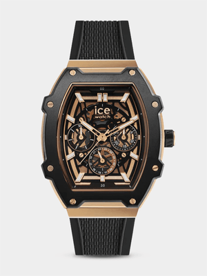 Ice Boliday Black Rose Gold Skeleton Silicone Watch