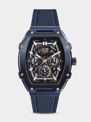 Ice Boliday Gold Blue Skeleton Silicone Watch