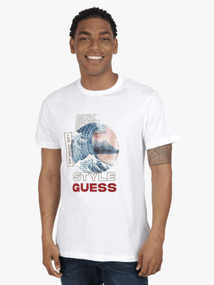 Men's Guess White Japanese Wave T-Shirt