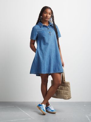 Women's Canvas Denim Swing Shirt Dress