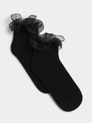 Women's Black Organza Frill Socks