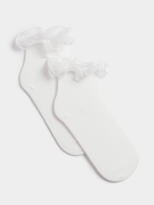 Women's White Organza Frill Socks