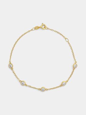 Yellow Gold Cubic Zirconia Station Bracelet