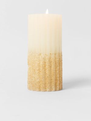 Fluted Grain Pillar Candle Cream & Gold 15cm