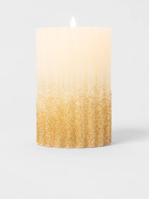 Fluted Grain Pillar Candle Cream & Gold 10cm