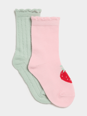 Jet Infant Girls Pink/Sage 2 Pack Strawberry Socks