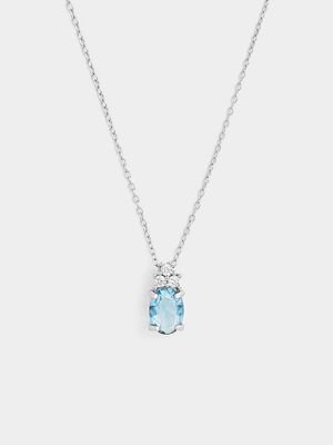 Sterling Silver Aquamarine Cubic Zirconia Oval Trio Pendant