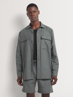 Men's Markham Plain Linen Blend Sage Shirt