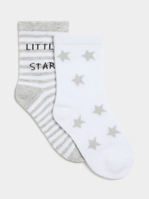 Jet Baby Grey/White 2 Pack Little Star Socks