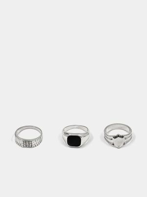 Men's Markham Sheild Crystal Signet Silver Ring Pack