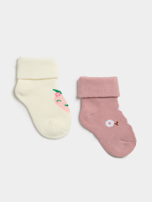 Jet Infant Girls 2 Pack Apple & Flowers Socks