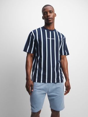 Mens TS Relaxed Fit Vertical Stripes Navy/Sky Tee