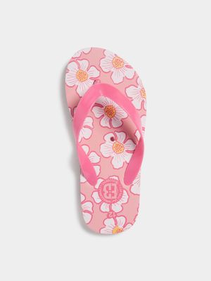 Older Girl's Pink Flower Flip Flops