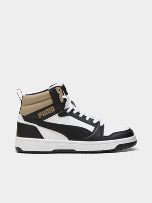 Mens Puma Rebound V6 Black/Brown Mid Sneakers