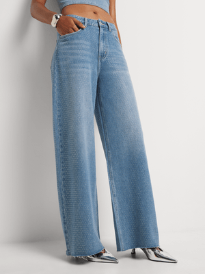 FF Denim Diamante Wide Leg Jeans