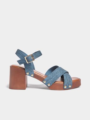 Women's Denim Wooden Platform Heels