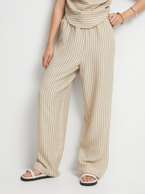 Women's Black & Natural Stripe Co-Ord Wide Leg Pants