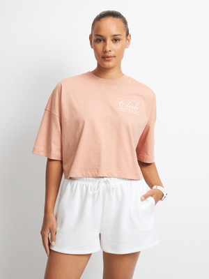 Womens TS Sports Club Graphic Dusty Pink Boxy Crop Tee