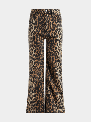 Girls Animal Print Wide Leg Jeans