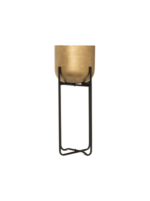 planter gold metal pot on black stand 70cm