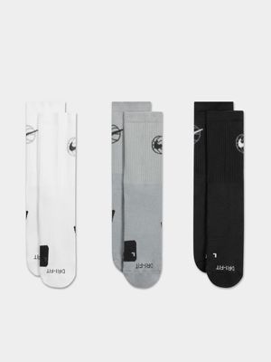 Nike Everday Crew 3 Pack Assorted Basketball Socks