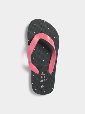 Older Girl's Pink & Black Spot Flip Flops