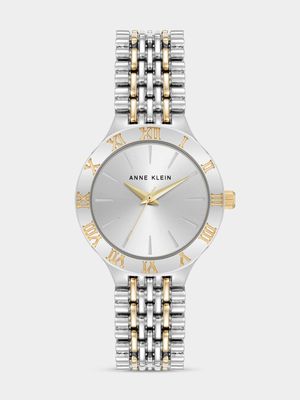 Anne Klein Round Silver Plated Two Tone Bracelet Watch