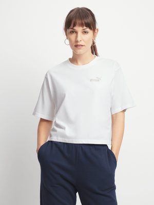 Womens Puma Foil Logo Oversized White Tee