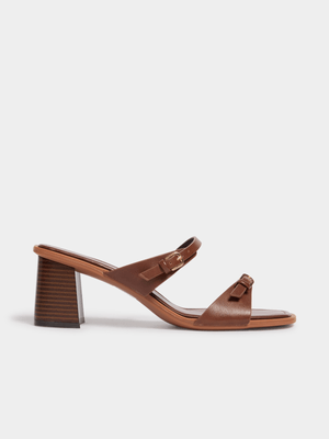 Barely There Wood Stack Buckle Mules