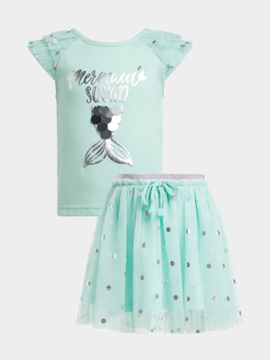 Older Girl's Green Top & Skirt Party Set