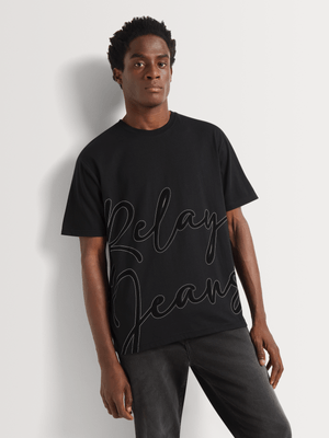 Men's Relay Jeans Signature Flock Black Graphic T-Shirt