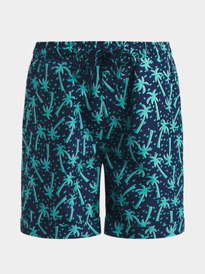 Jet Younger Boys Navy/Green Palm Tree Swim Shorts