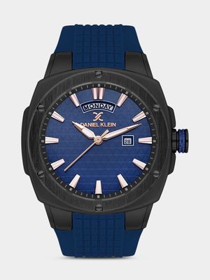 Daniel Klein Black Plated Blue Dial Blue Silicone Watch