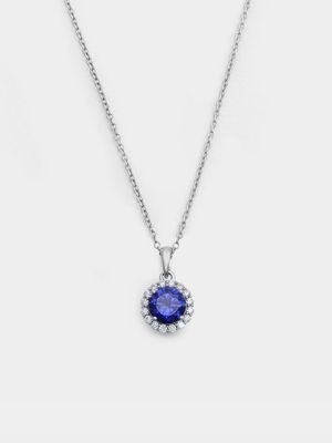 Cheté Sterling Silver Blue Cubic Zirconia Women’s Round Halo Pendant