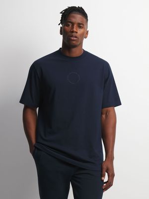 Mens TS Relaxed Fit HD Chest Print Navy Tee