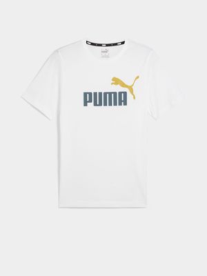 Mens Puma Ess+ 2 Colour White Tee