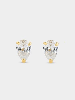 Yellow Gold Cubic Zirconia Pear ShapleStud Earrings