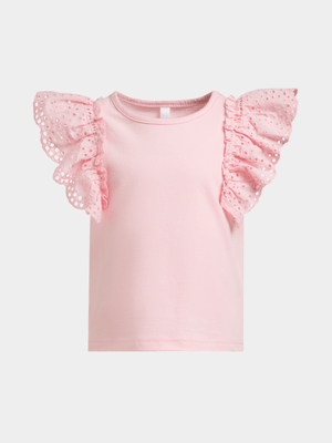 Younger Girl's Pink Anglaise Sleeve Top