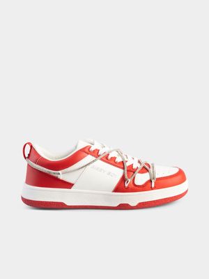 Women's Sissy Boy Red Colour Block Diamante Sneakers