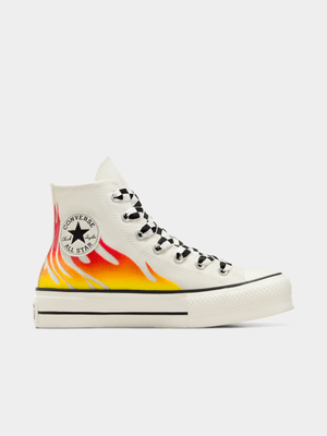 Womens Converse Chuck Taylor All Star Lift Flames Check Egret/Red Platform Sneakers